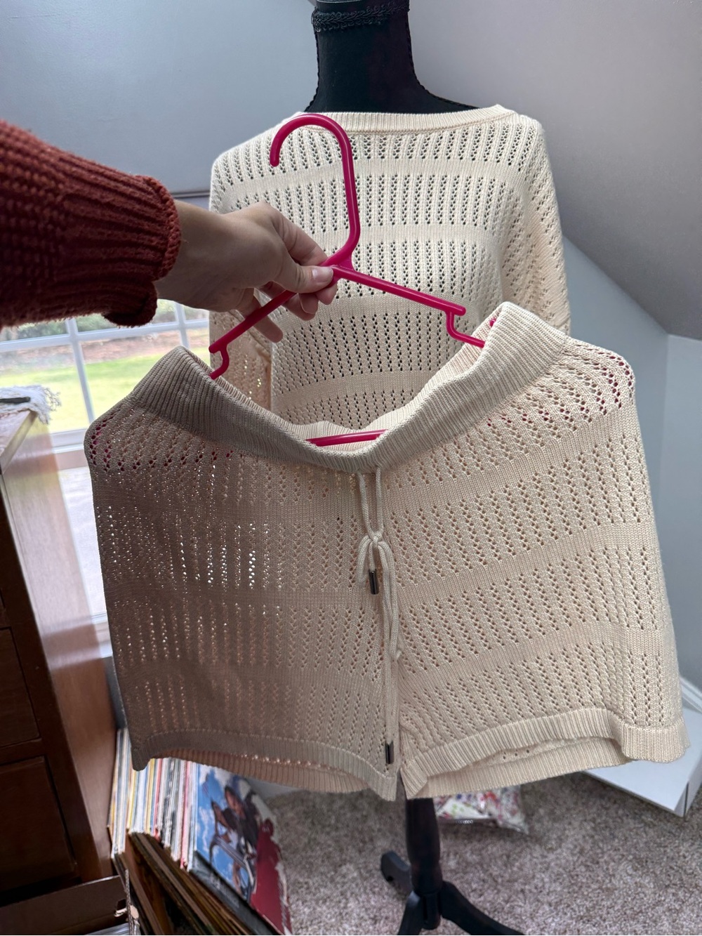 Light Cream Open-Knit Women's Sweater set